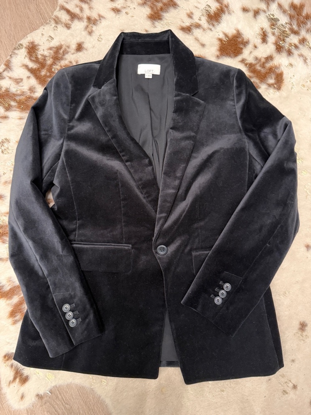 LOFT Black Velvet Single-Button Blazer